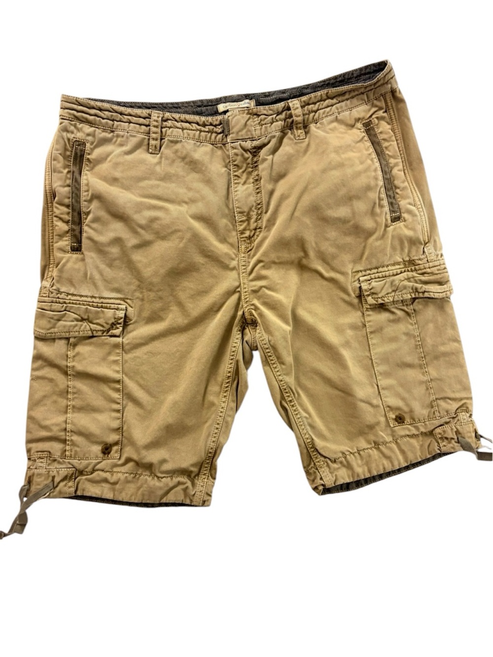 Carbon2Cobalt Tan 100% Cotton Drawstring Cargo Zip Pocket Hiking Shorts (32)